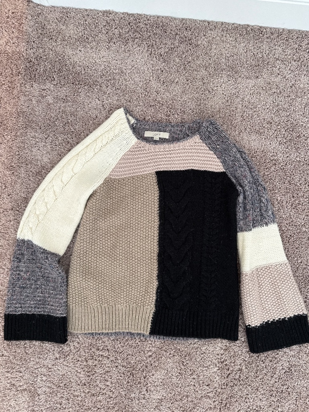 Ann Taylor Modern Patchwork Colorblock Cable-Knit Sweater